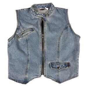 Zana Di Denim Moto Vest Womens M Zip Front Biker Light Wash Vintage 90s Y2K